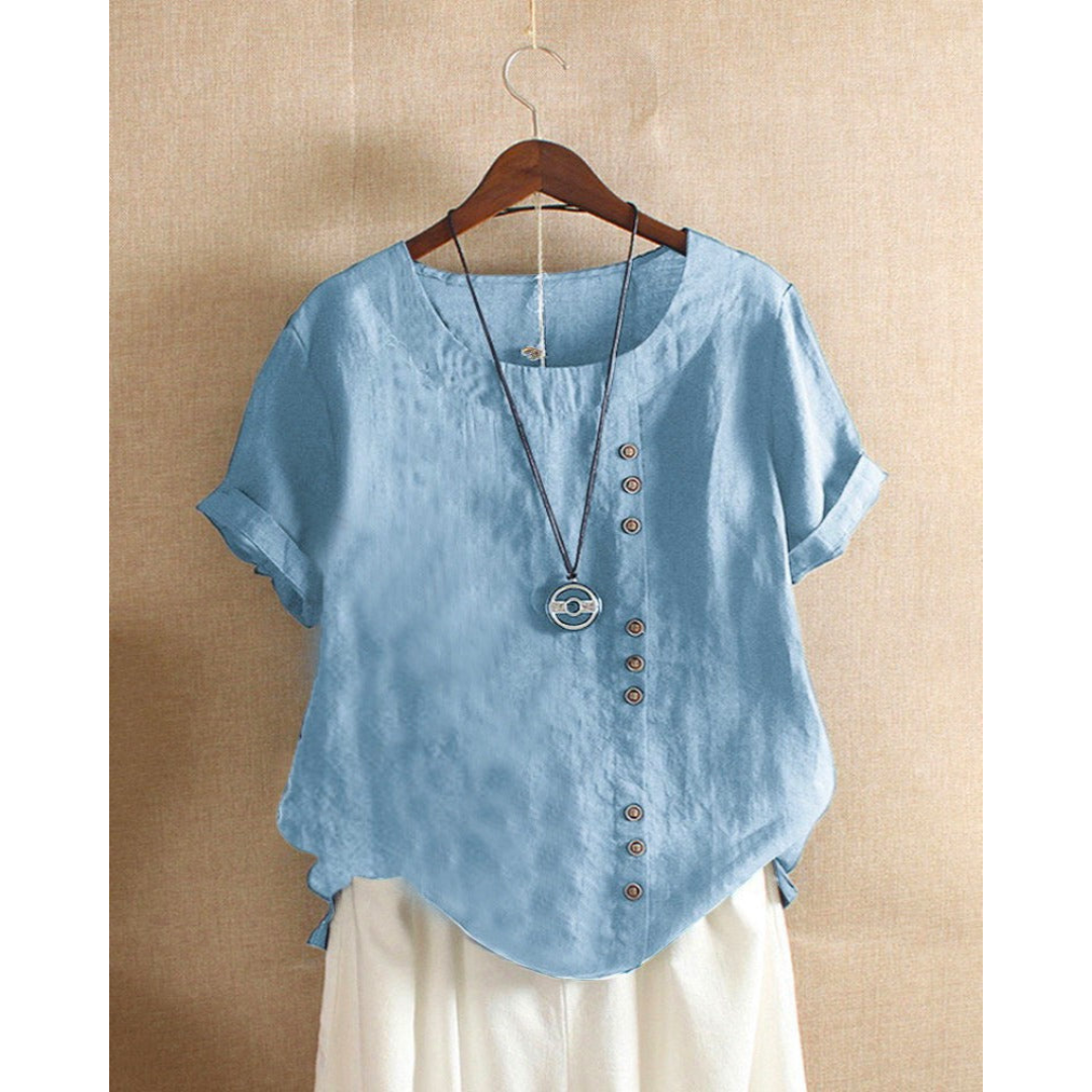 Fenne | Effen blouse met korte mouwen en ronde halslijn