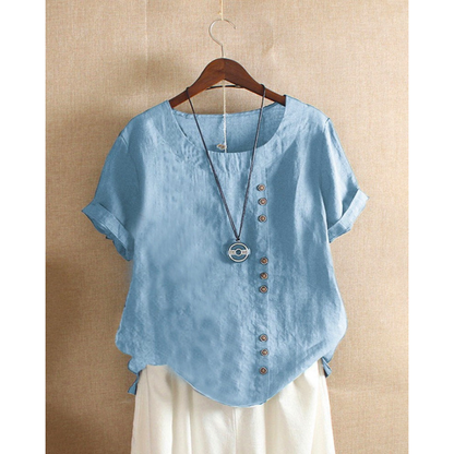 Fenne | Effen blouse met korte mouwen en ronde halslijn
