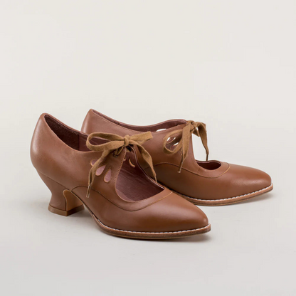 Jannine | Dames Bruids-Schoen met Dikke Hak en Vetersluiting