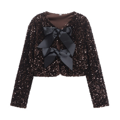 Carlijn | Dames Cropped Jas met Strik & Lovertjes