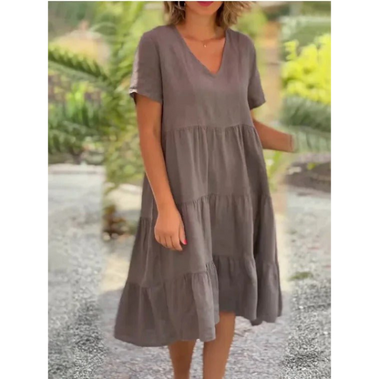 Corine | Dames Linnen Strand Jurk | Midi met V-Hals