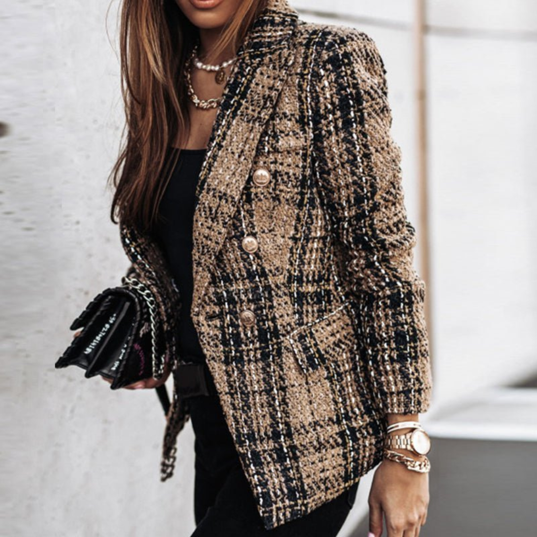 Tirza | Dames Geruite Blazer met Revers en Knopen