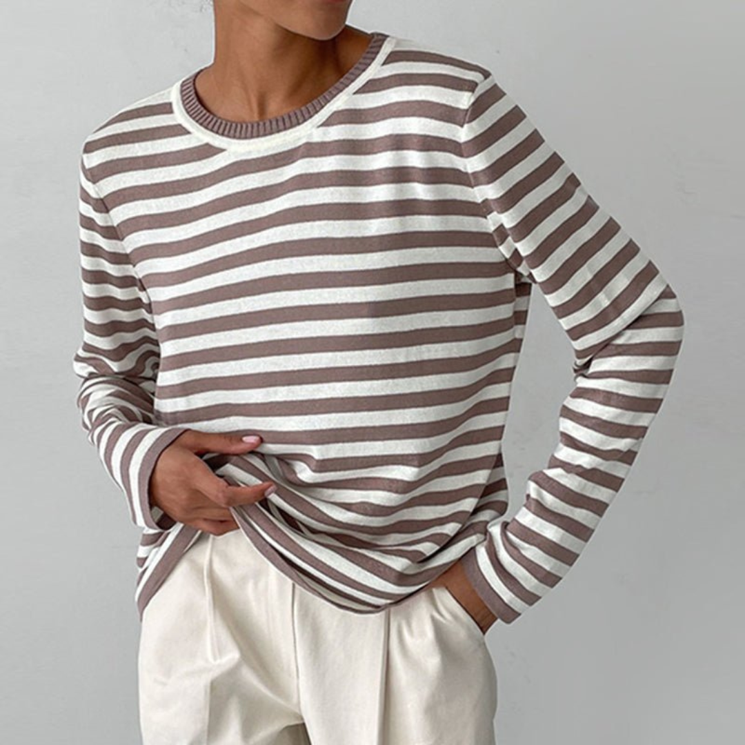 Elin | Dames Gestreepte Longsleeve met Ronde Hals