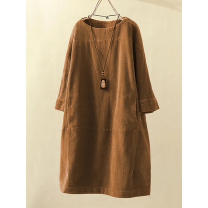 Hannah | Dames Corduroy Jurk | Midi met Zakken