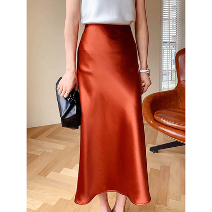 Amelie | Dames Satijnen Midirok met Elastische Taille | Satijnen Rok