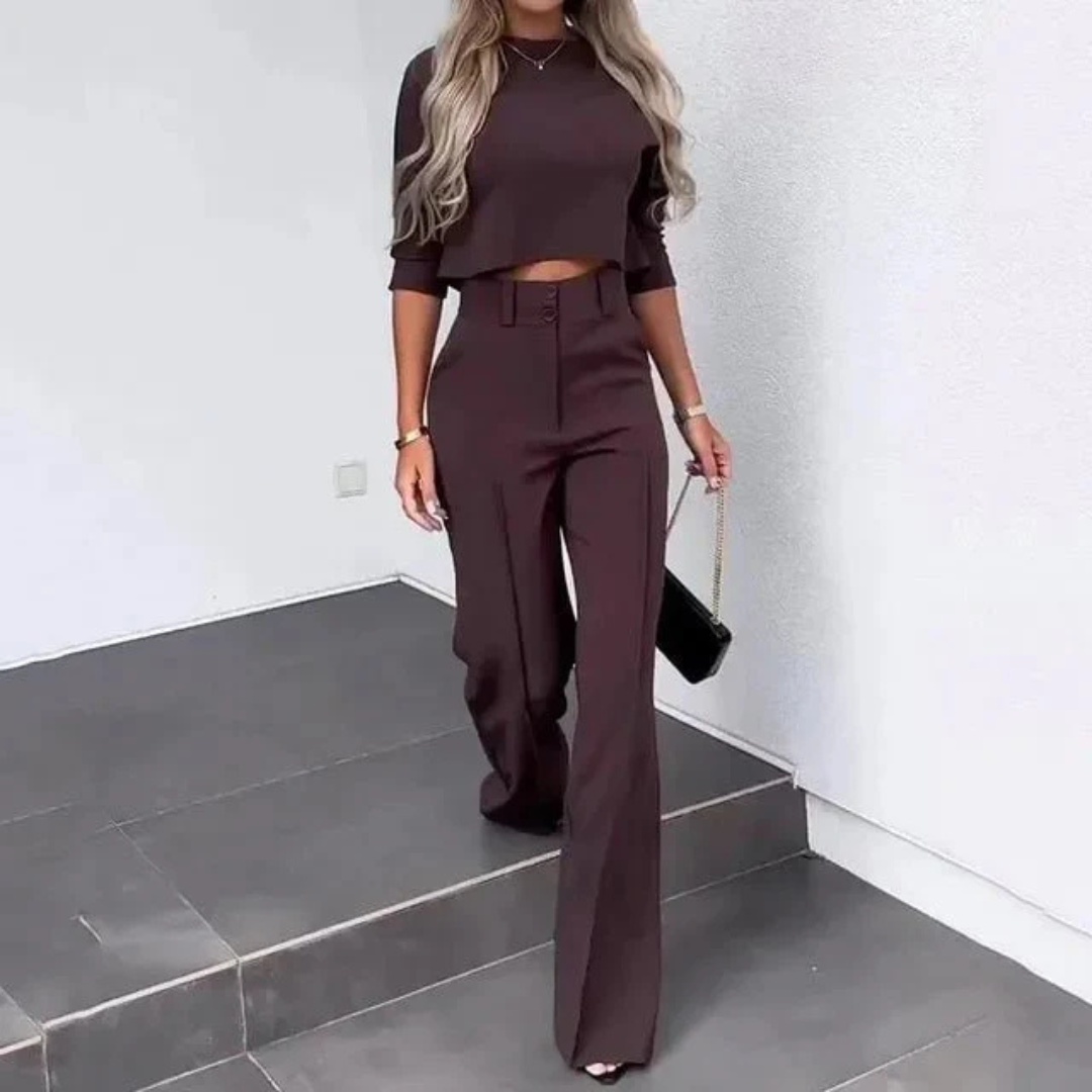 Bregje | Dames Set met Cropped Top en Broek met Wijde Pijpen