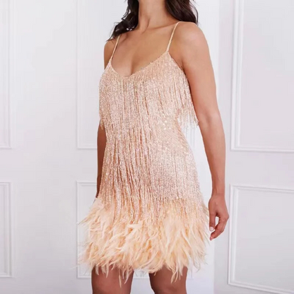 Veerle | Dames Glitter Jurk | Mini met Paillettenveren