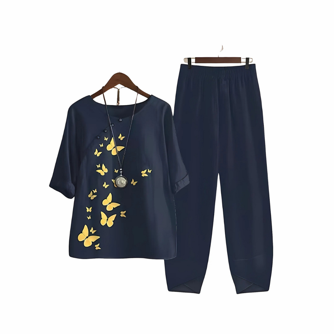 Bente | Dames 2-Delige Set met Gedrukte Blouse en Losse Broek
