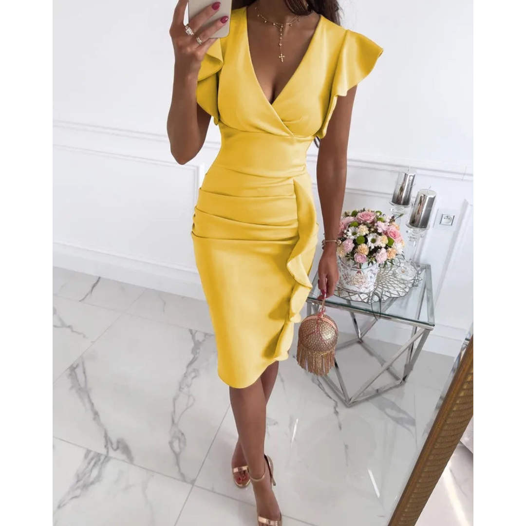 Elisa | Dames Mouwloze Bodycon Jurk | Midi-Jurk van Luxe Stretchstofaterial