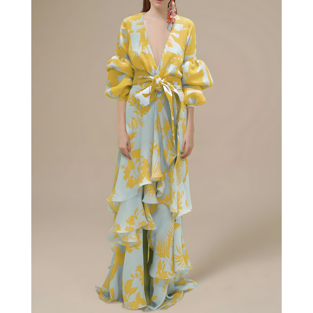 Elodie | Dames Chiffon Jurk | Maxi met Strikceintuur