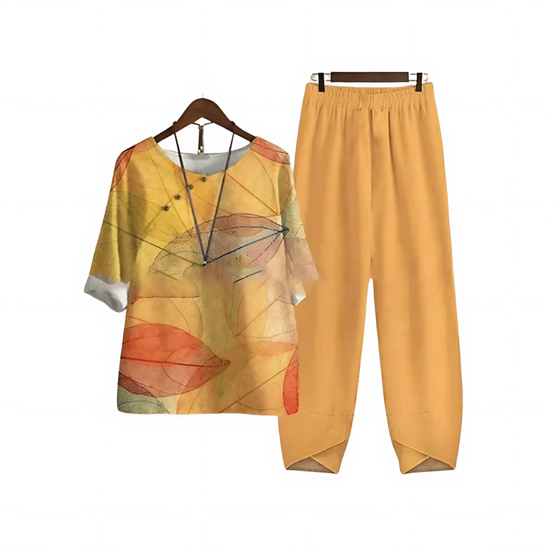 Bente | Dames 2-Delige Set met Gedrukte Blouse en Losse Broek