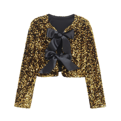 Carlijn | Dames Cropped Jas met Strik & Lovertjes