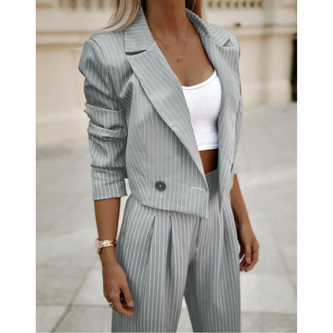 Naomi | Dames Gestreepte Zomer Set met Wijde Broek en Blazer