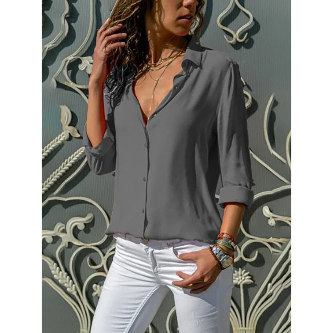 Elianne | Dames Chique Losse Blouse met Knoopsluiting en Lange Mouwen
