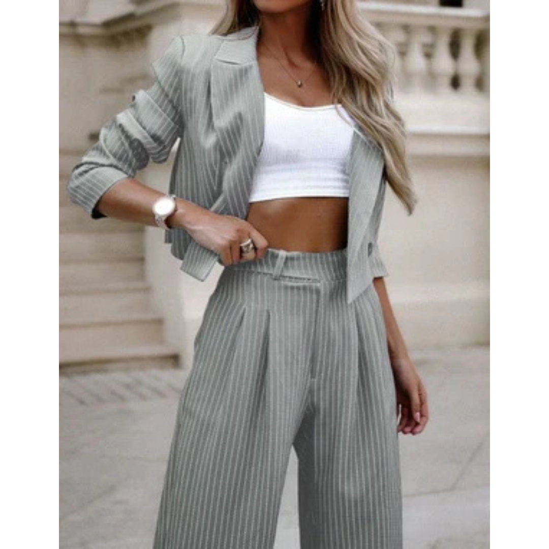 Naomi | Dames Gestreepte Zomer Set met Wijde Broek en Blazer