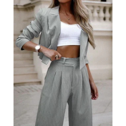 Naomi | Dames Gestreepte Zomer Set met Wijde Broek en Blazer