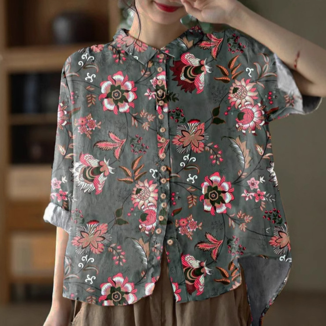Annabel | Dames Blouse met Bloemenprint en Afgeronde Kraag