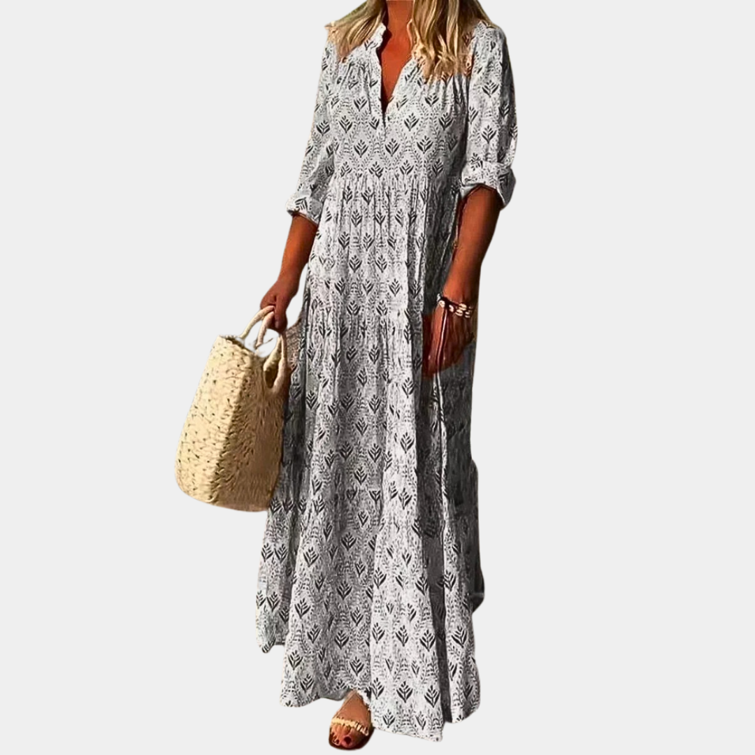 Noa | Dames Boho Zomerjurk met V-Hals | Maxi Lichtgewicht