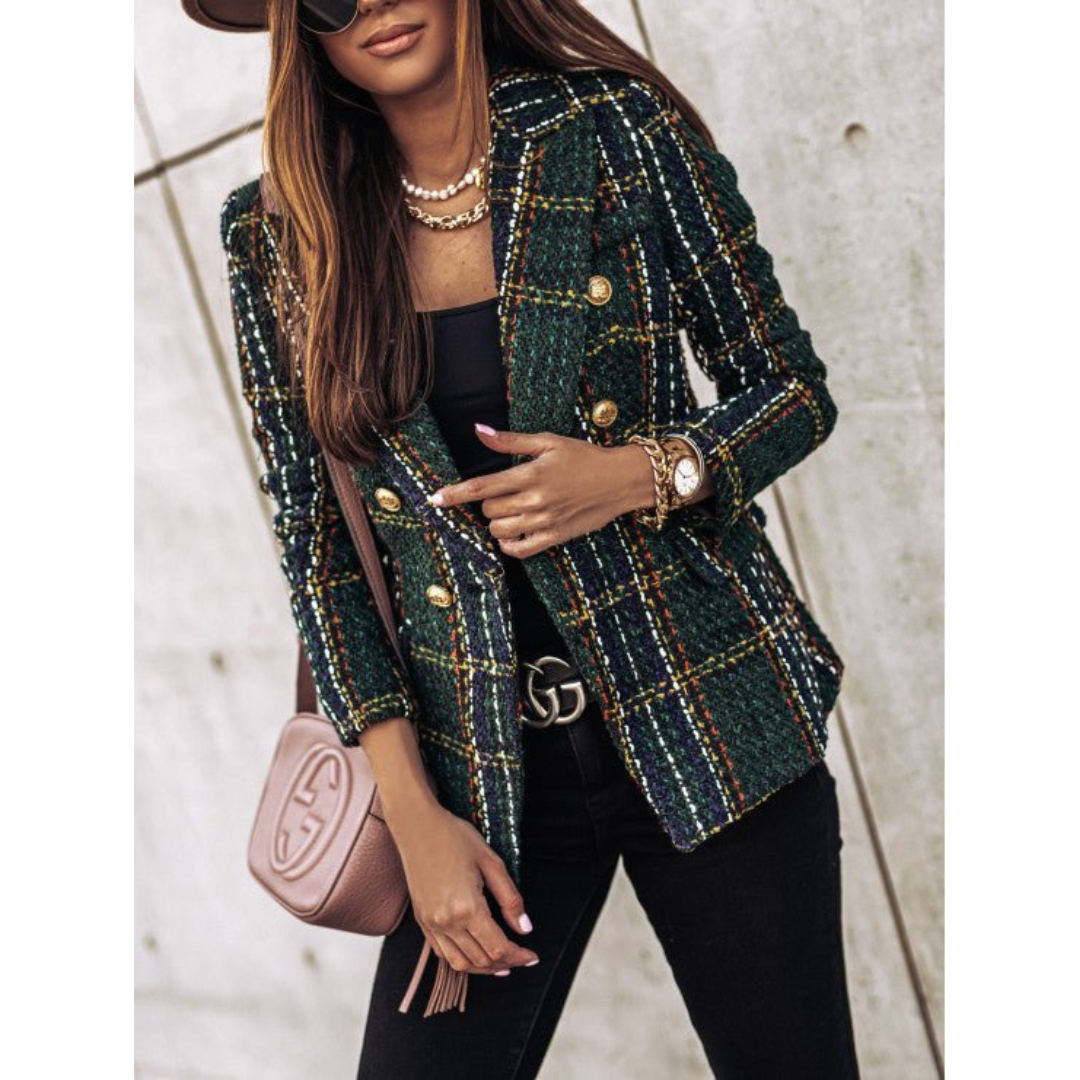 Tirza | Dames Geruite Blazer met Revers en Knopen