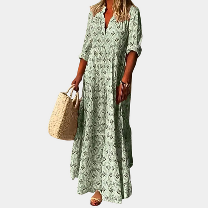 Noa | Dames Boho Zomerjurk met V-Hals | Maxi Lichtgewicht