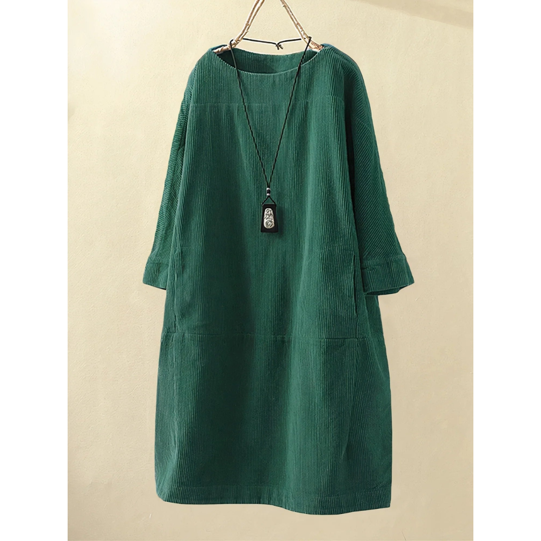 Hannah | Dames Corduroy Jurk | Midi met Zakken