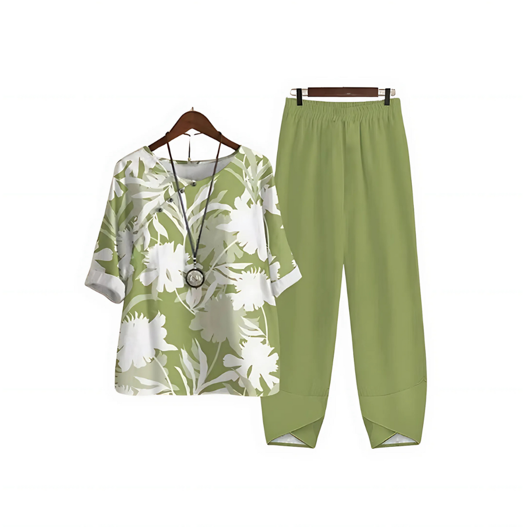 Bente | Dames 2-Delige Set met Gedrukte Blouse en Losse Broek