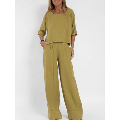 Sienna | Dames Casual Tweedelige Set met Losse Fit en Wijde Pijpen
