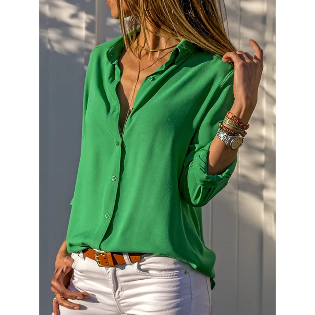 Elianne | Dames Chique Losse Blouse met Knoopsluiting en Lange Mouwen