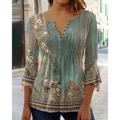 Marie | Dames Blouse | Bloemenprint V-Hals Korte Mouwen