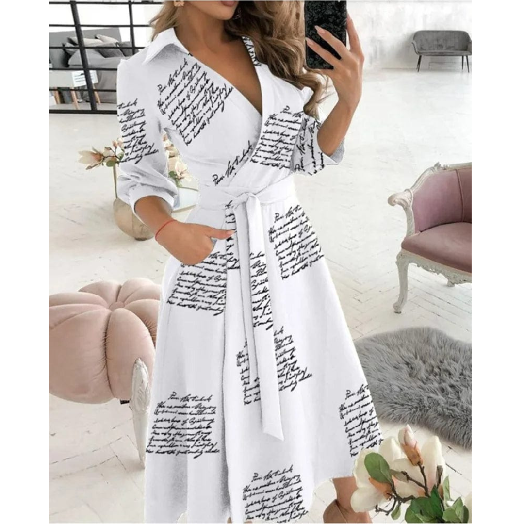 Daphne | Dames V-Hals Jurk met Lange Mouwen | Midi Casual & Feestjurk