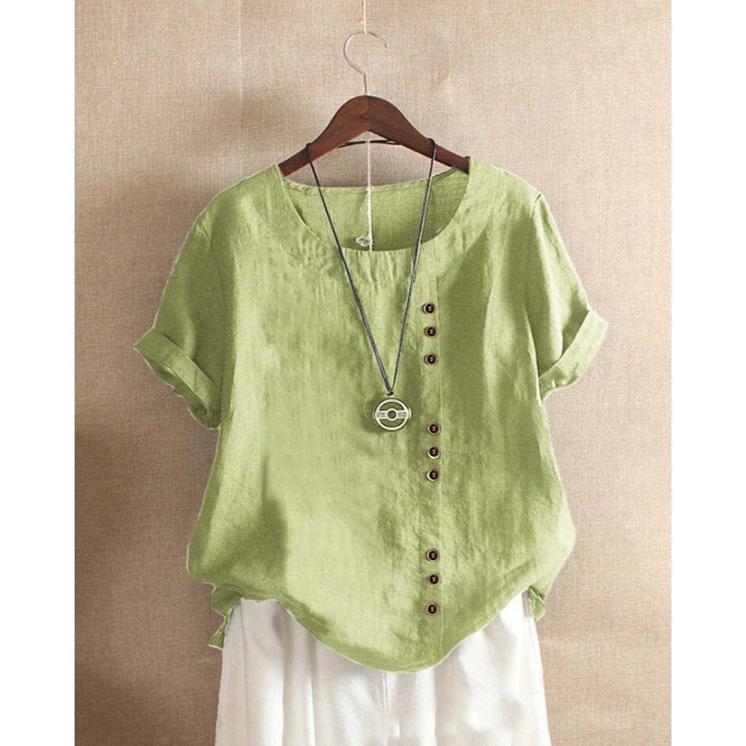 Fenne | Effen blouse met korte mouwen en ronde halslijn