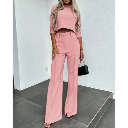 Bregje | Dames Set met Cropped Top en Broek met Wijde Pijpen