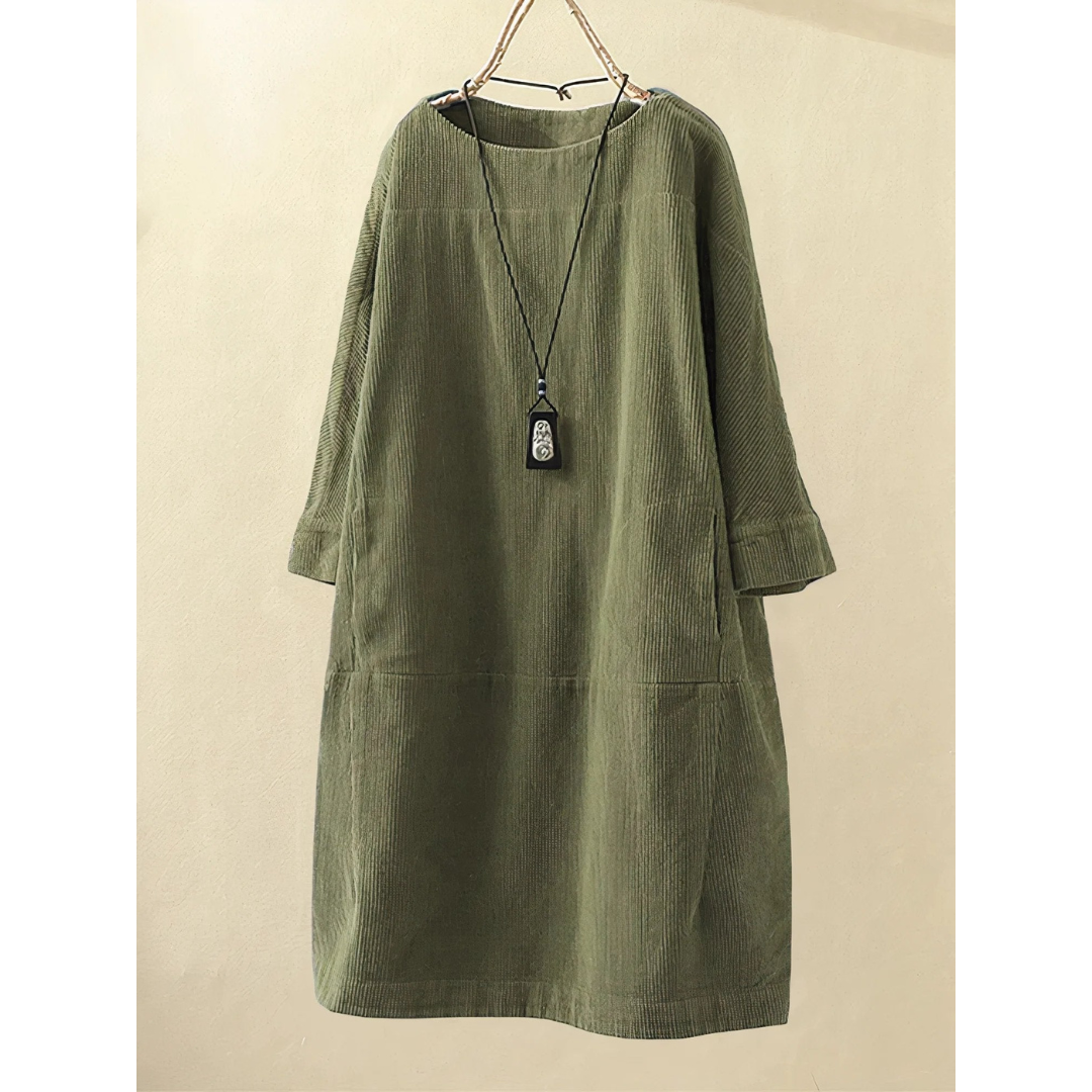 Hannah | Dames Corduroy Jurk | Midi met Zakken