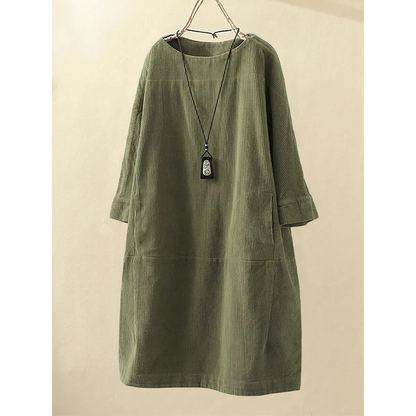 Hannah | Dames Corduroy Jurk | Midi met Zakken