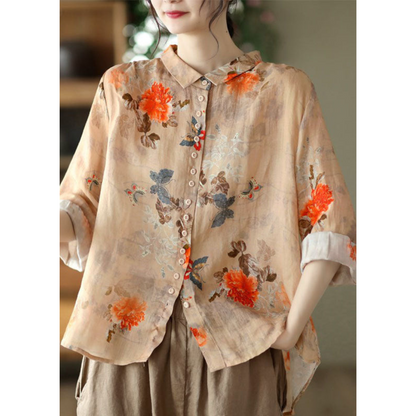 Annabel | Dames Blouse met Bloemenprint en Afgeronde Kraag