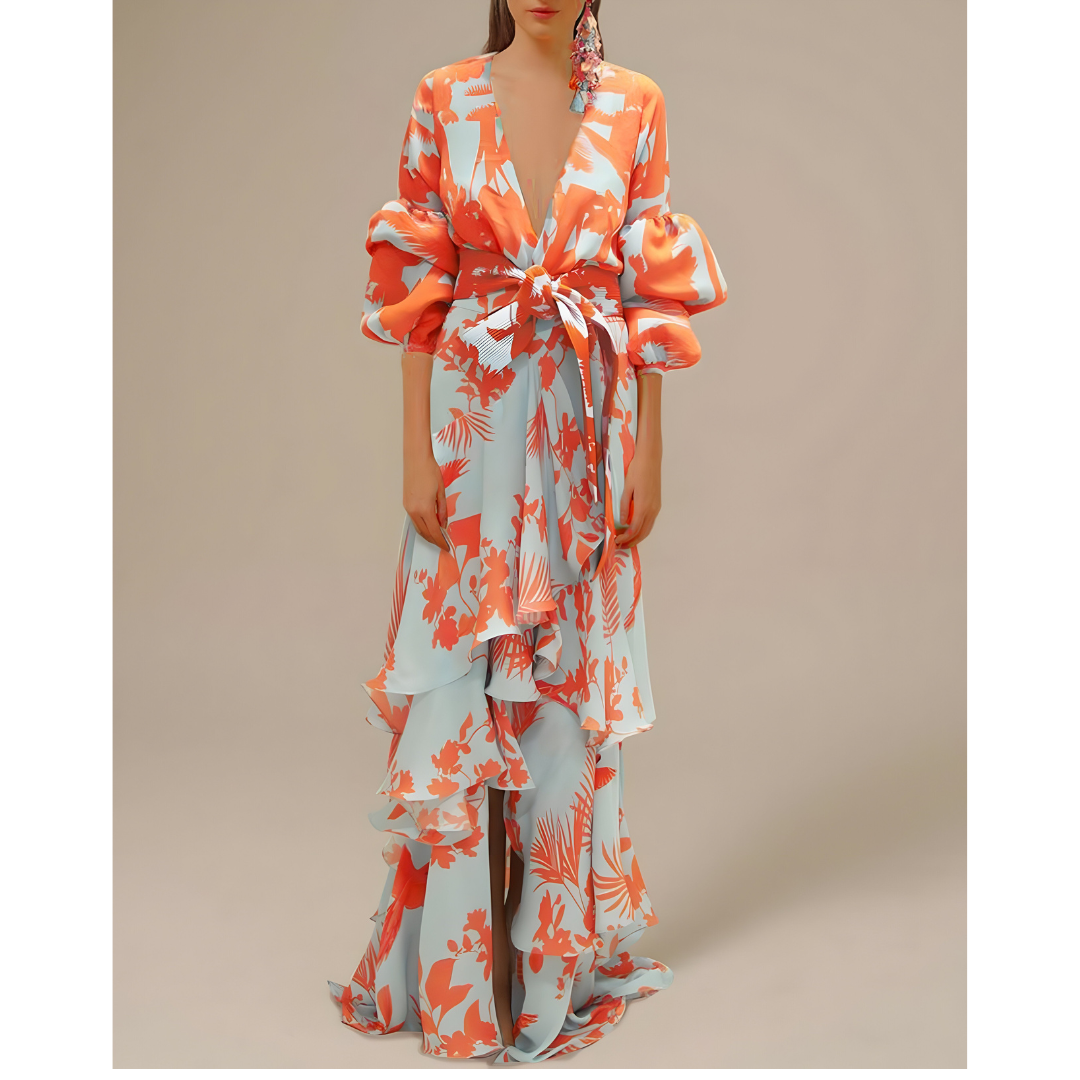 Elodie | Dames Chiffon Jurk | Maxi met Strikceintuur