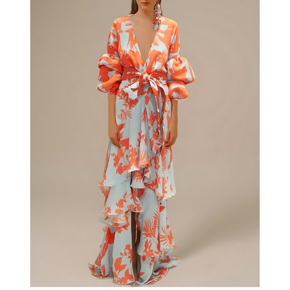 Elodie | Dames Chiffon Jurk | Maxi met Strikceintuur