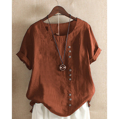 Fenne | Effen blouse met korte mouwen en ronde halslijn