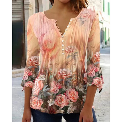 Marie | Dames Blouse | Bloemenprint V-Hals Korte Mouwen