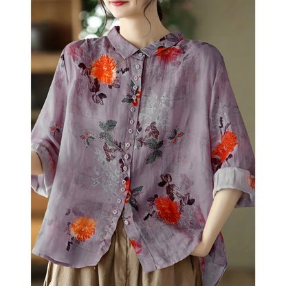 Annabel | Dames Blouse met Bloemenprint en Afgeronde Kraag