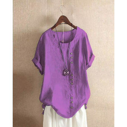 Fenne | Effen blouse met korte mouwen en ronde halslijn