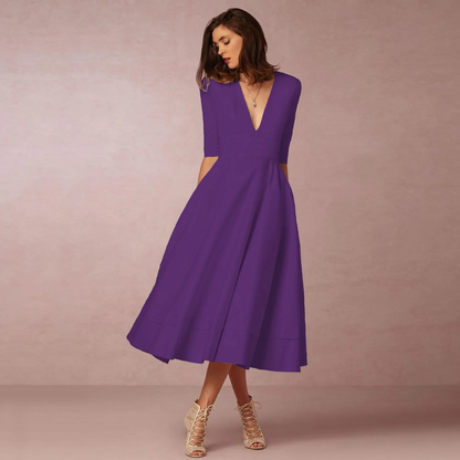 Suzan | Dames Jurk met Diepe V-Hals | Midi met Hoge Taille