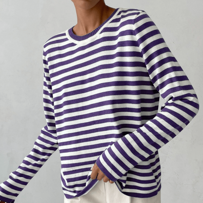 Elin | Dames Gestreepte Longsleeve met Ronde Hals