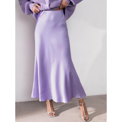Amelie | Dames Satijnen Midirok met Elastische Taille | Satijnen Rok