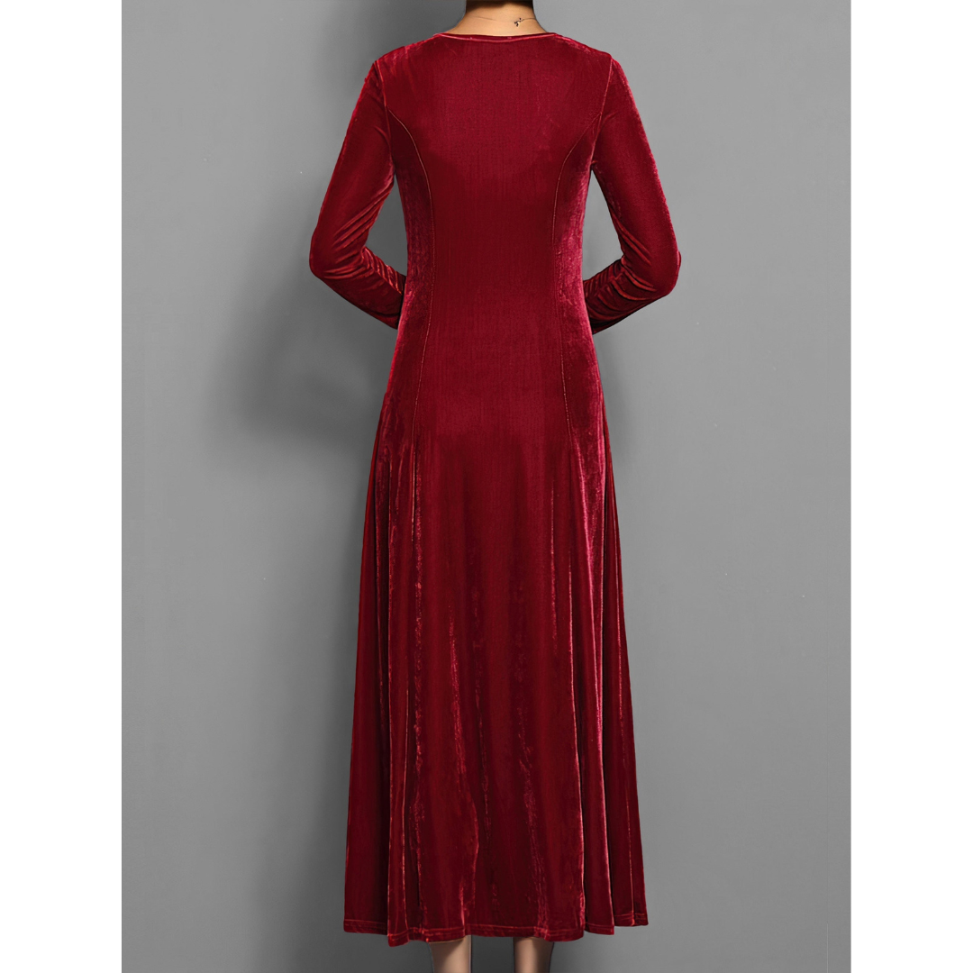Sara | Dames Jurk met Lange Mouwen | Midi met Ronde Hals