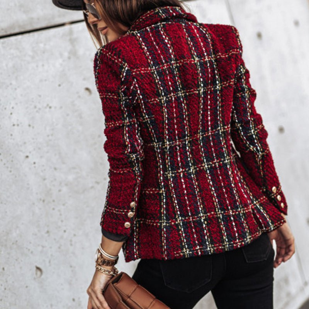 Tirza | Dames Geruite Blazer met Revers en Knopen