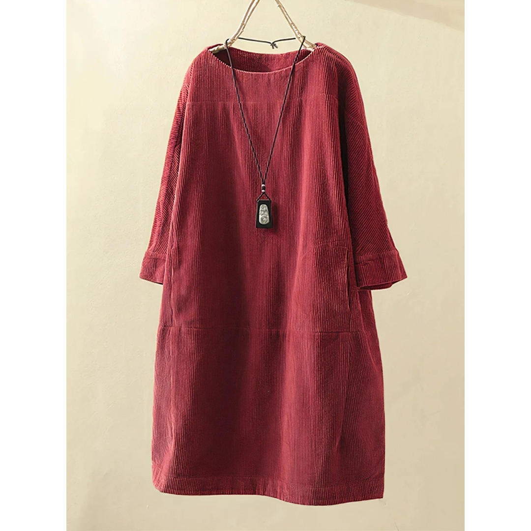 Hannah | Dames Corduroy Jurk | Midi met Zakken
