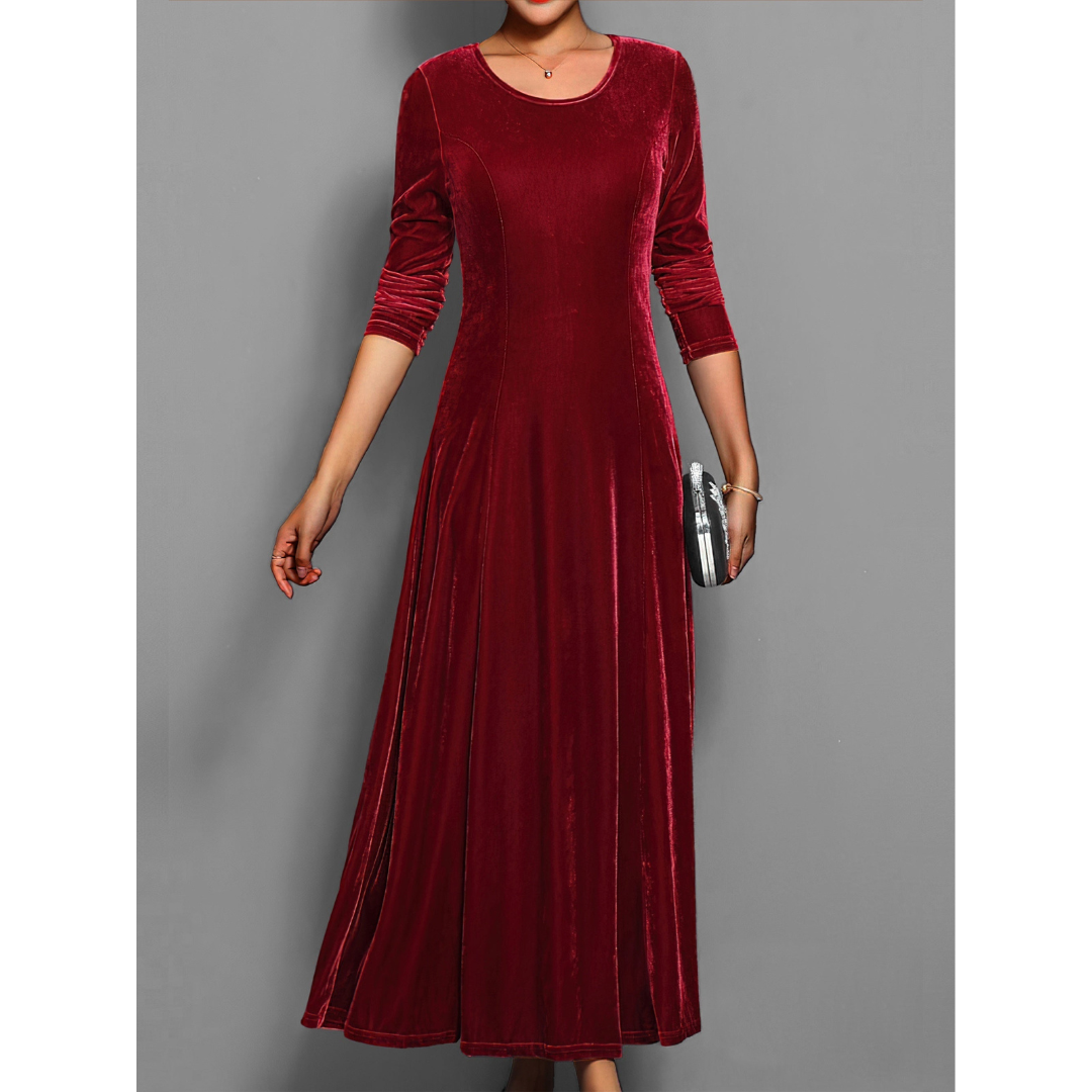 Sara | Dames Jurk met Lange Mouwen | Midi met Ronde Hals