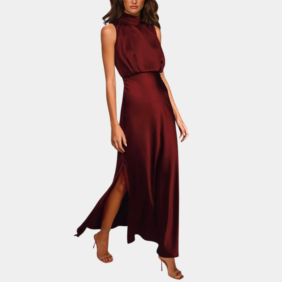 Merle | Dames Satijnen Jurk | Maxi met Zijsplit