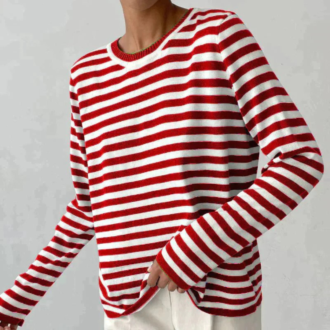 Elin | Dames Gestreepte Longsleeve met Ronde Hals